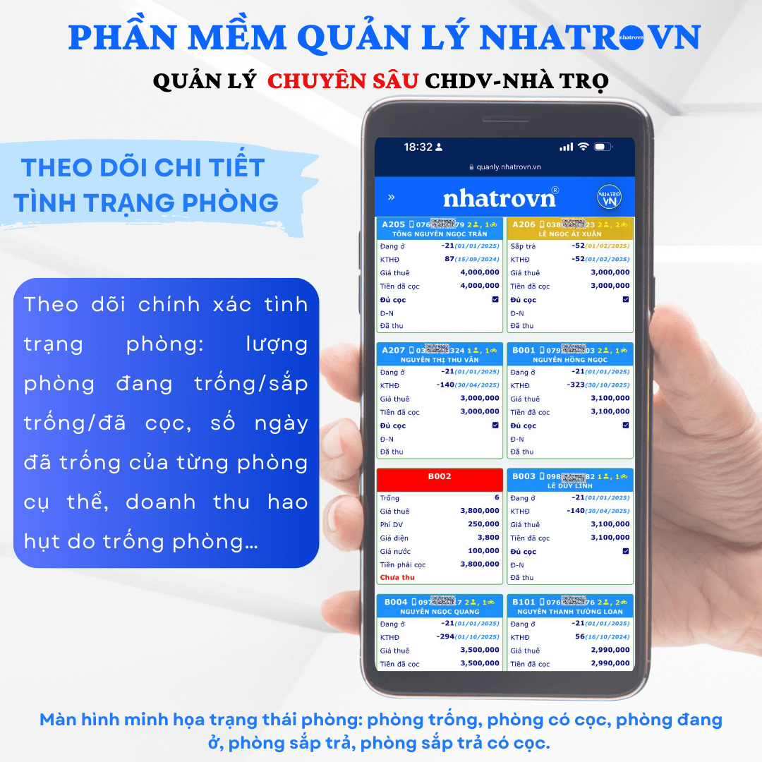 Phần mềm quản lý Nhatrovn - Báo cáo doanh thu